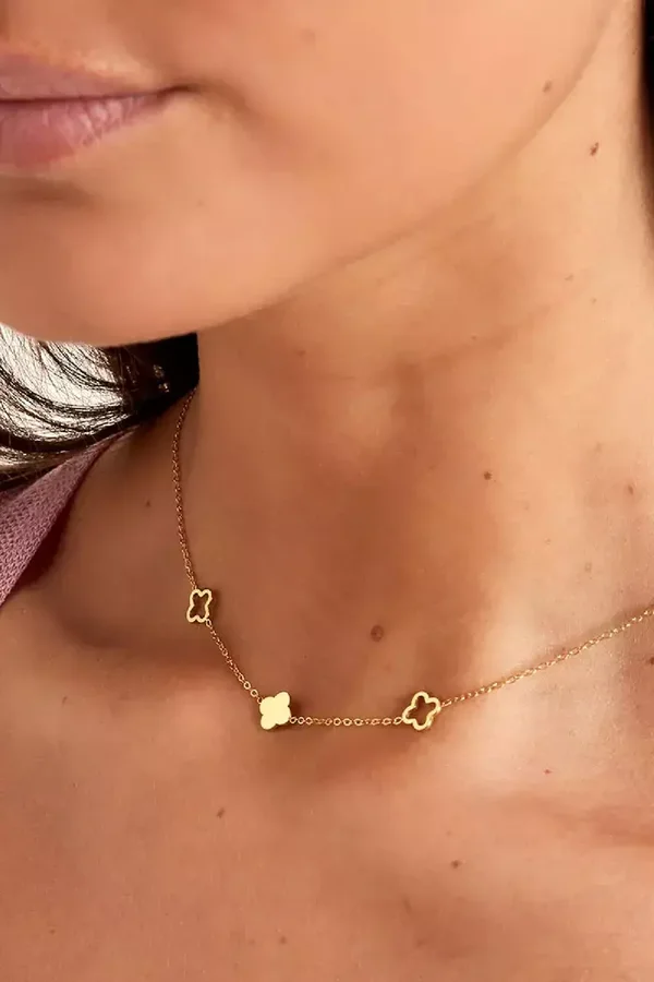 Yehwang - Ketting klavertjes Goud Stainless Steel