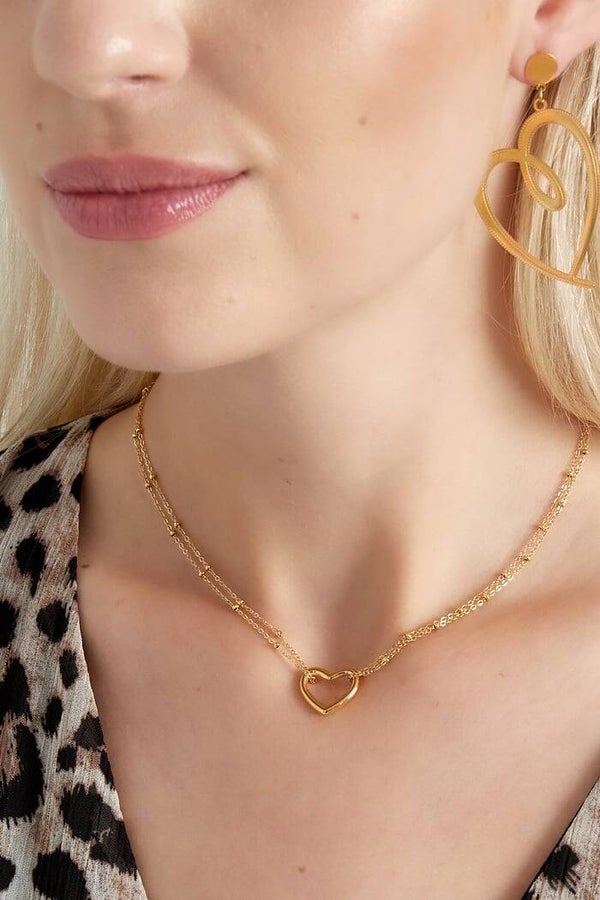Stainless steel - Ketting heart hue - Goud kleur