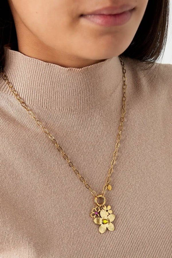 Stainless steel - Happy flower ketting - Goud kleur