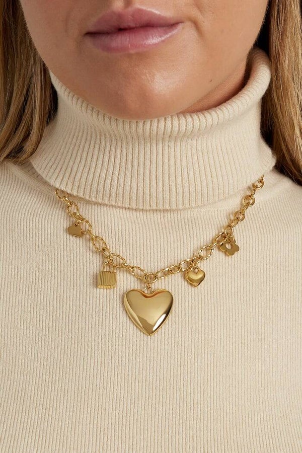 Stainless steel - Locked Love bedel ketting - Goud kleur