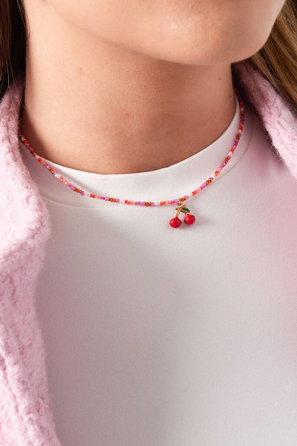 Stainless steel Ketting cherry moment - Roze multi