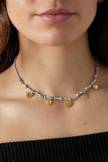 Stainless steel - Cozy hearts ketting - Lichtblauw