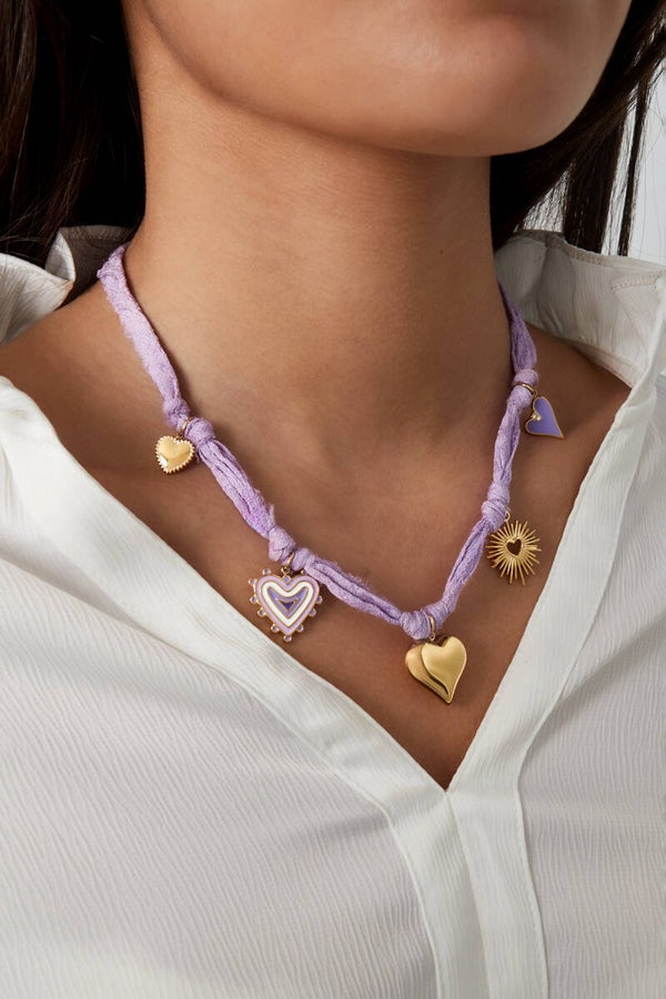 Bandana Ketting met stainless steel bedels - Ketting heart overdose - Lila