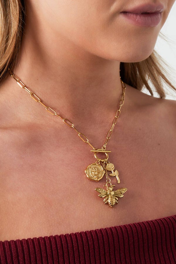 Stainless steel Bee blossom ketting - Goud kleur