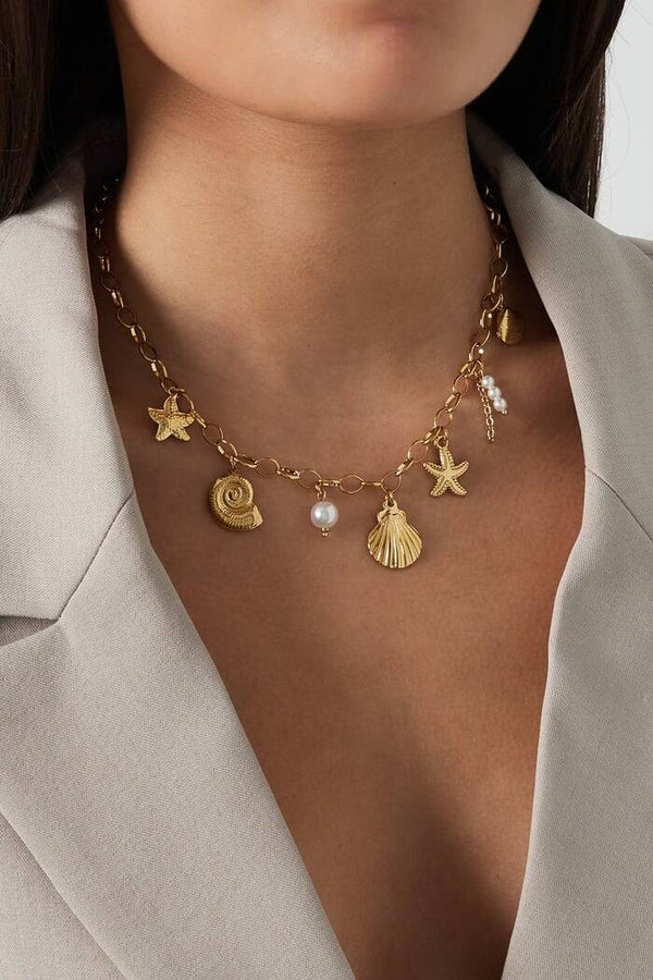 Stainless steel - Schelpjes ketting - Goud kleur