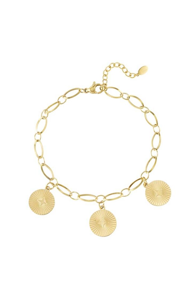 Stainless steel - Roestvrij stalen kettingarmbanden met 3 munten - Goud kleur