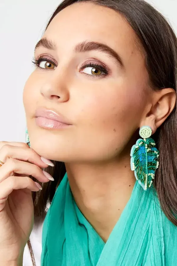 Yehwang - Kralenoorbellen blad Groen Glas Glas