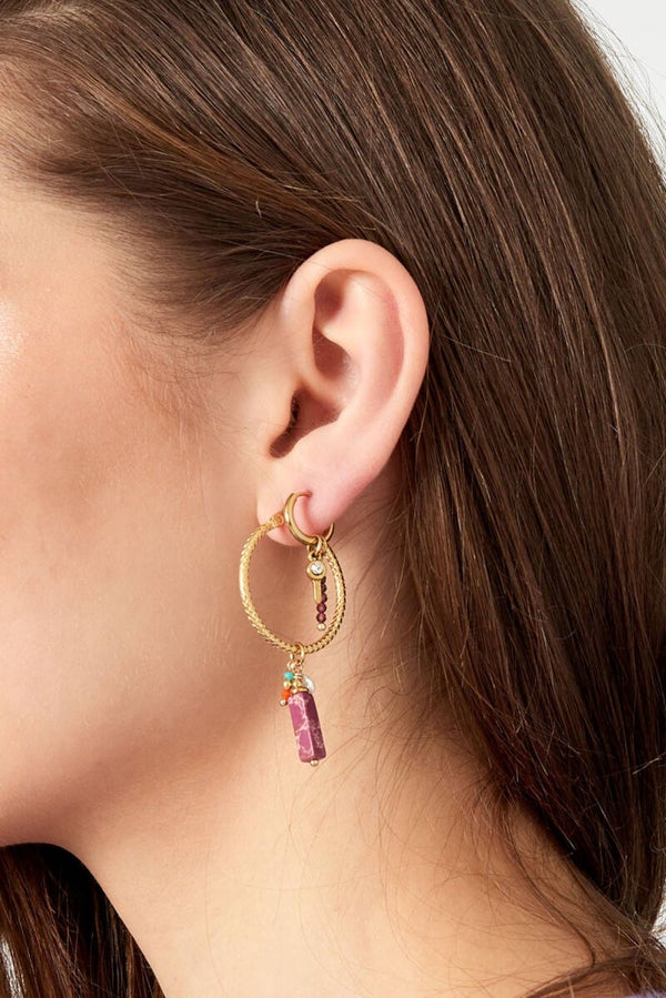 Oorbellen bedel party - Goud kleur/roze