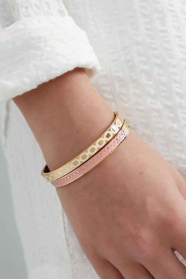 Slavenarmband met ronde print - pink of lichtblauw kleur Stainless Steel