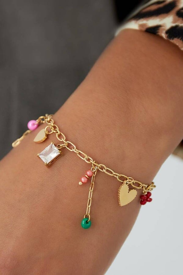 Stainless steel - Delightful dangles armband - Goud kleur