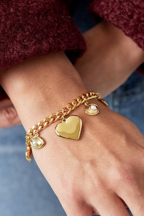 Stainless steel - Bold hearts armband - Goud kleur