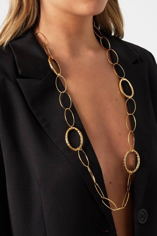 Ovale schakelketting lang stainless steel
