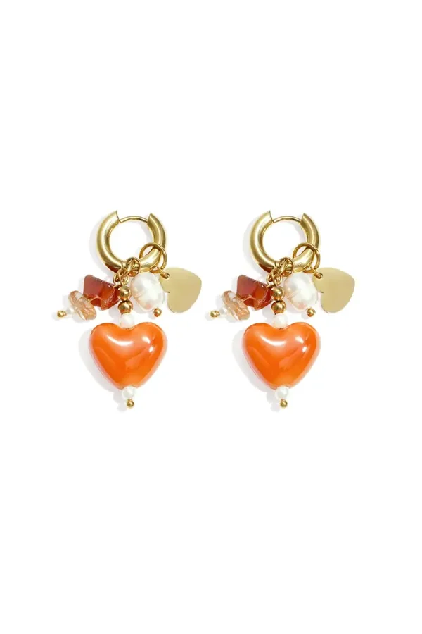 Stainless steel - oorbellen oranje hart