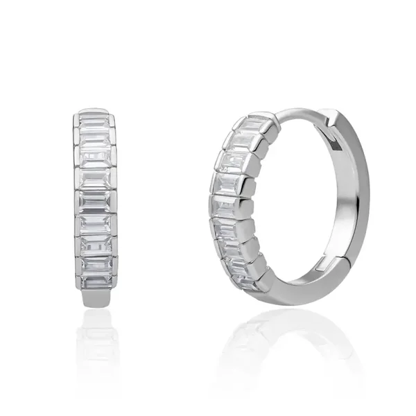 Baguette Creolen  Huggies White CZ - Zilver