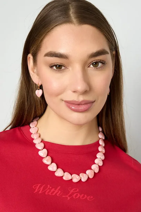 Stainless steel acryl kralen Hartjes Ketting 4 kleuren