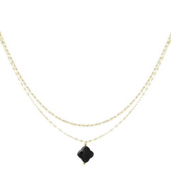 Dubbele ketting met klaver hanger - Natuurstenen collectie -  2 kleuren