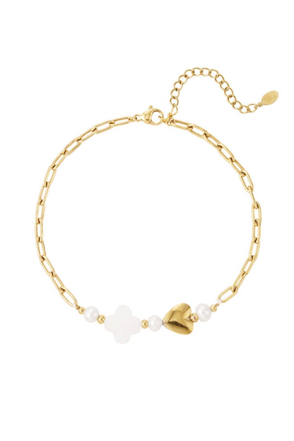 Yehwang -  Enkelbandje hartjes en parel detail - goud Stainless Steel