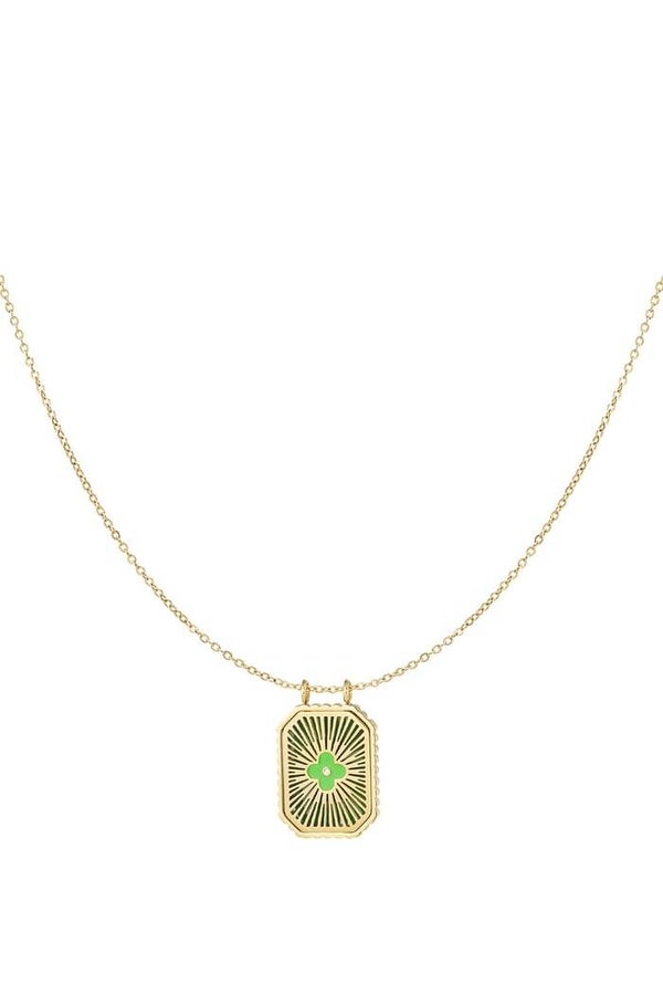 Stainless steel - Ketting gekleurde bloem bedel - groen Goud kleur