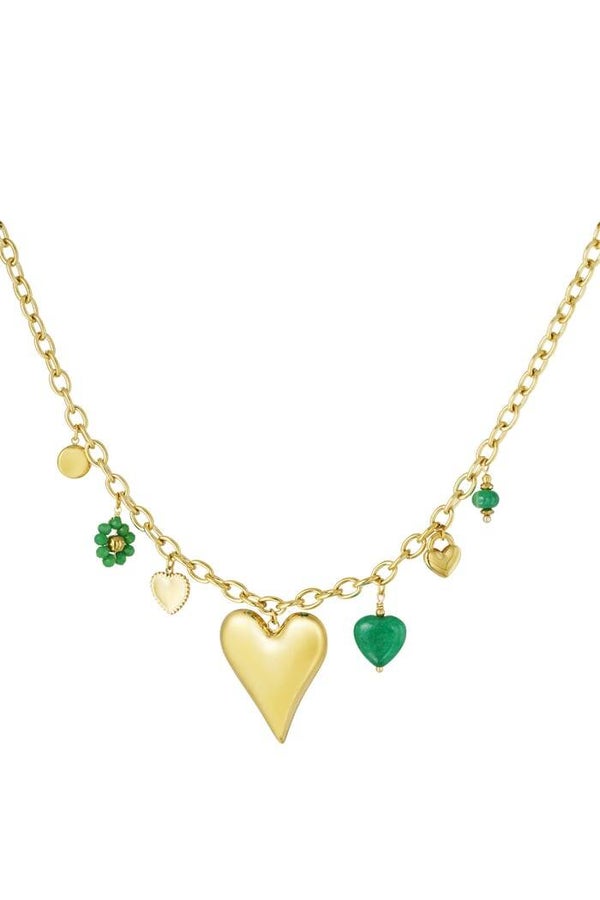 Stainless steel - Bedelketting charm & chill - goud kleur - groen