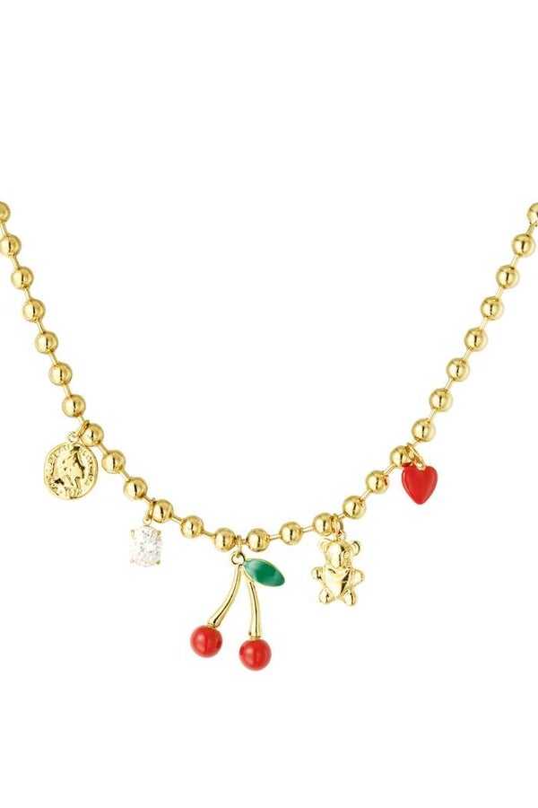 Stainless steel - Bedelketting cherry chaser - Goud kleur kleurig