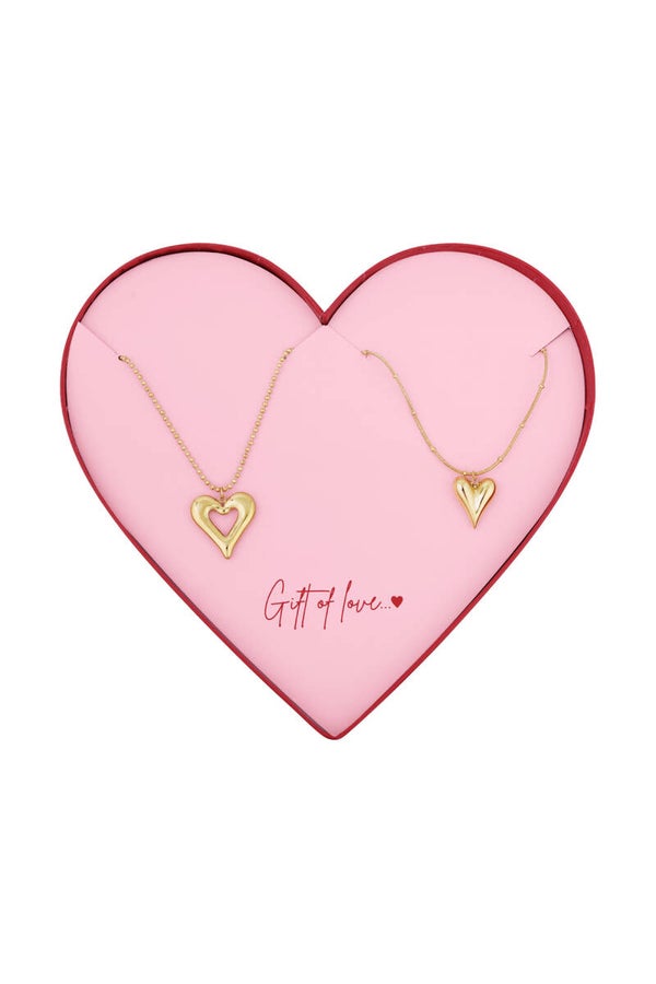 Gift of love Stainless steel dubbele hartjes Kettingen - Goud kleur