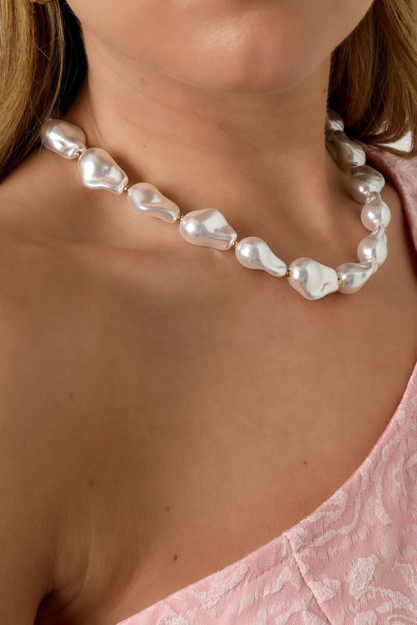 Imitatieparel kralen ketting met stainless steel