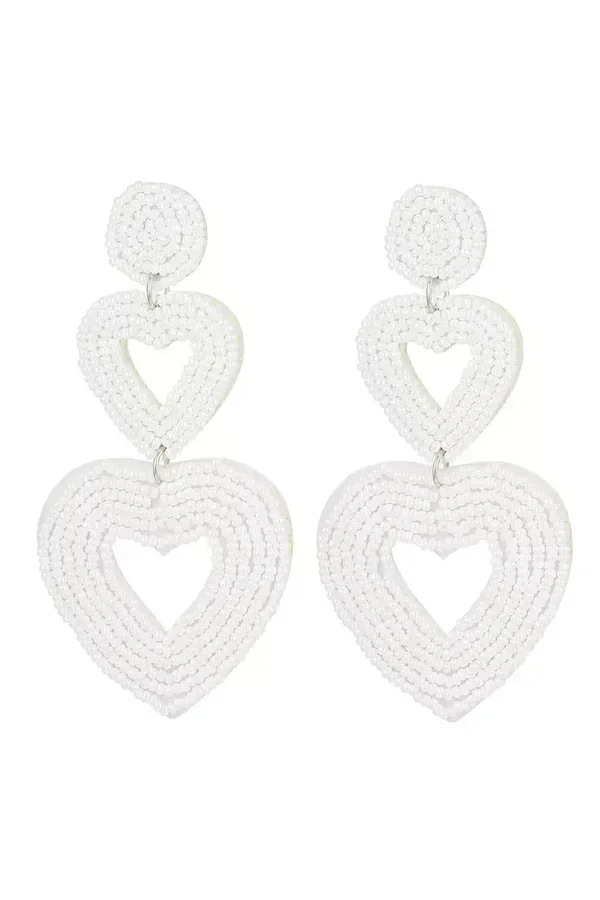 Yehwang - Dubbele hart oorbellen  Glas - wit