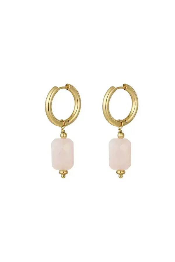 Yehwang - Oorbellen met rechthoekige hanger Pink & Gold Stainless Steel