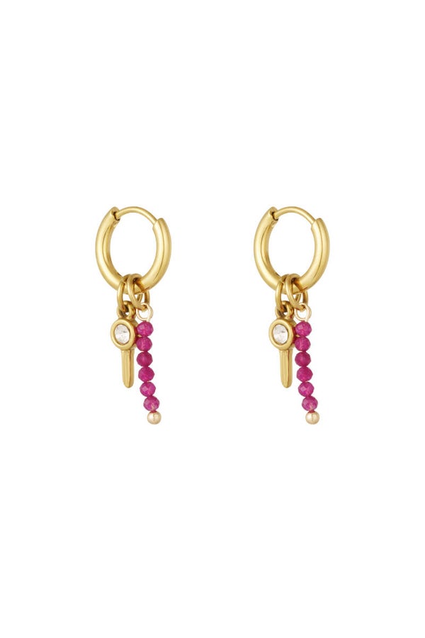 Oorbellen kraaltjes met bedel - Goud kleur/fuchsia