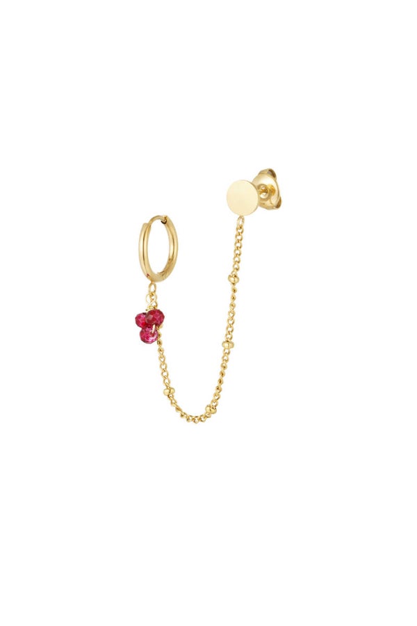Oorbel met stud rode kraaltjes - rood/groen Stainless Steel