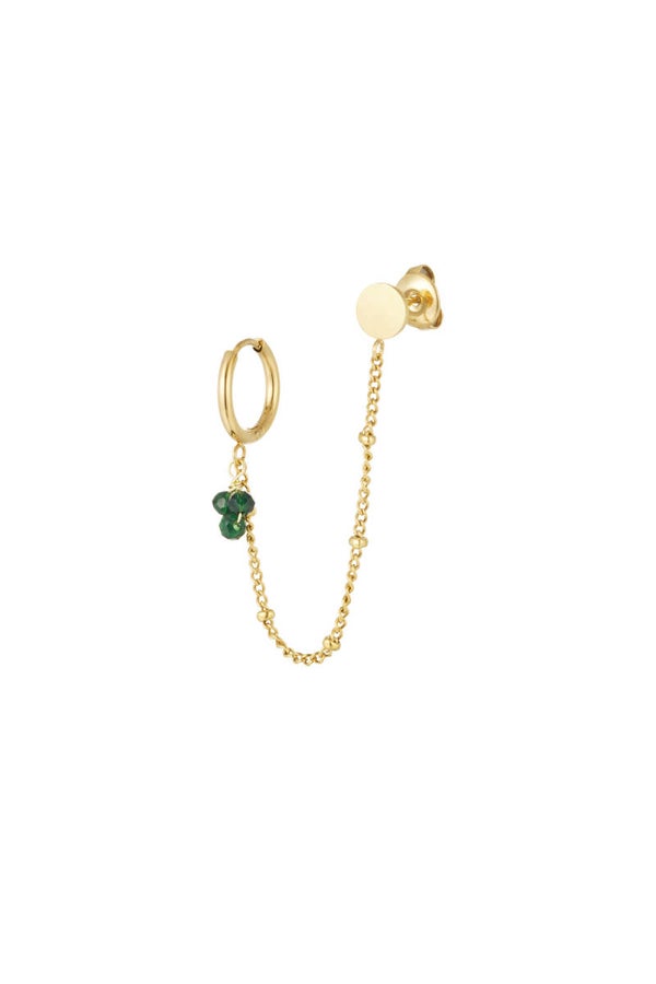 Oorbel met stud rode kraaltjes - rood/groen Stainless Steel