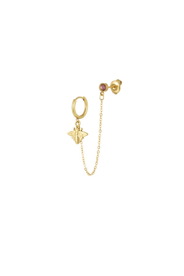 Oorbel met stud rode kraaltjes - rood/groen Stainless Steel