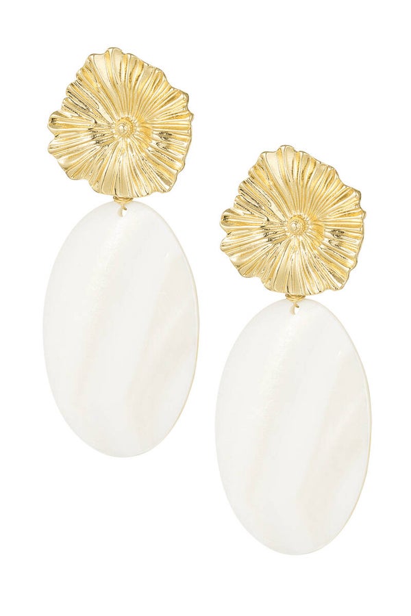 Oorbellen poshy flower - wit Goud kleur