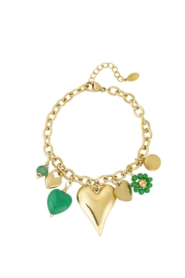 Stainless steel - Bedelarmband charm & chill - Groen & goud kleur