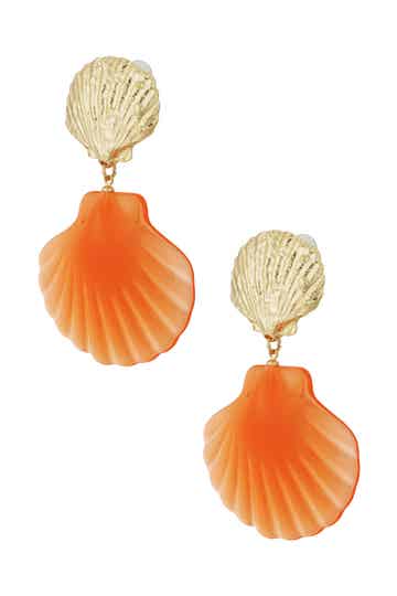 Schelp Oorbellen - Goud kleur & oranje