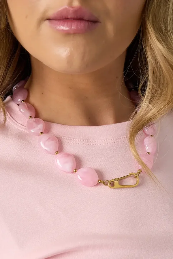 Stainless steel acryl ketting met frontsluiting in het babyrose en - blauw