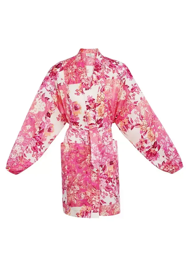 Yehwang - Korte kimono roze bloemen - multi Polyester