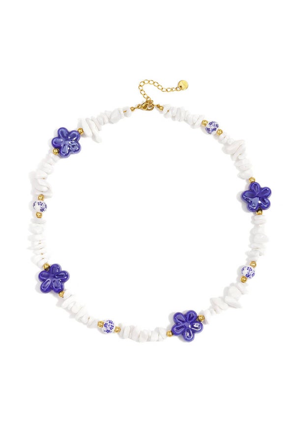 Ketting Blue Flower stainless steel met natuursteen