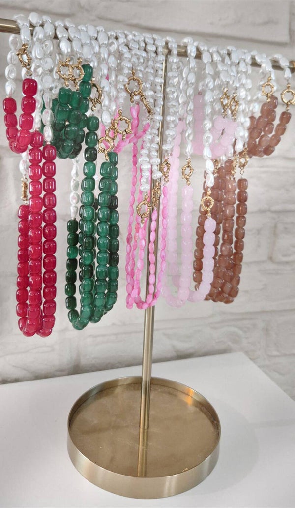 Handgemaakte glaskralen armband of ketting in 4 kleurtjes