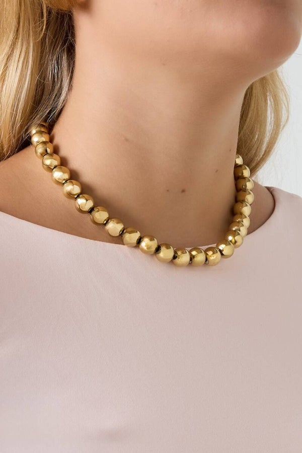 Holle kralenketting/bolletjesketting -12 mm stainless steel