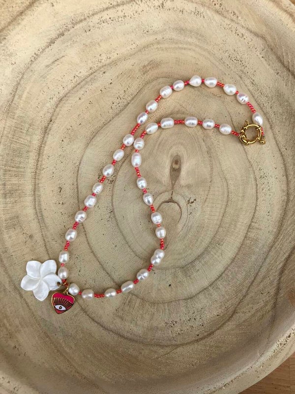 DIY ketting - parel met rodekralen incl bedels