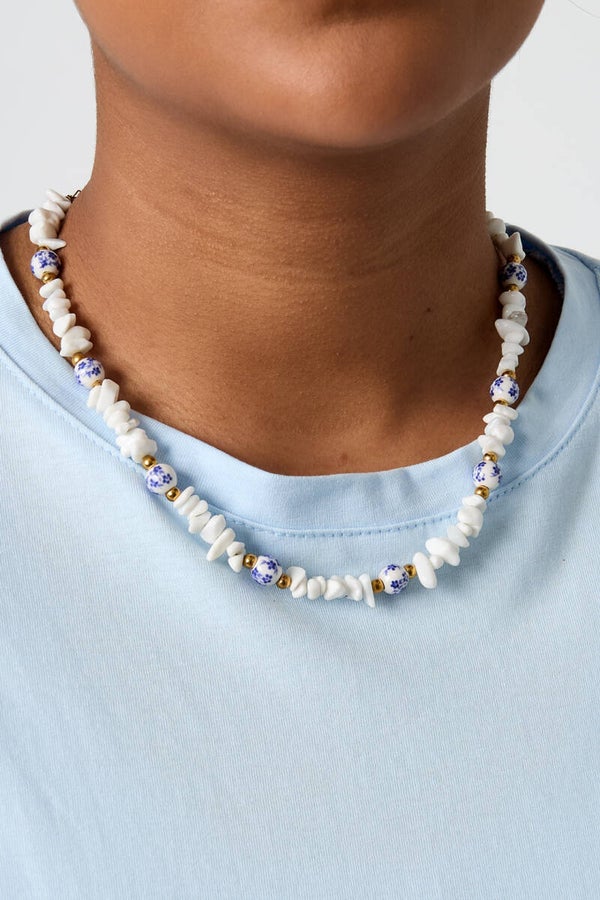 Ketting Blue Flowers stainless steel met natuursteen