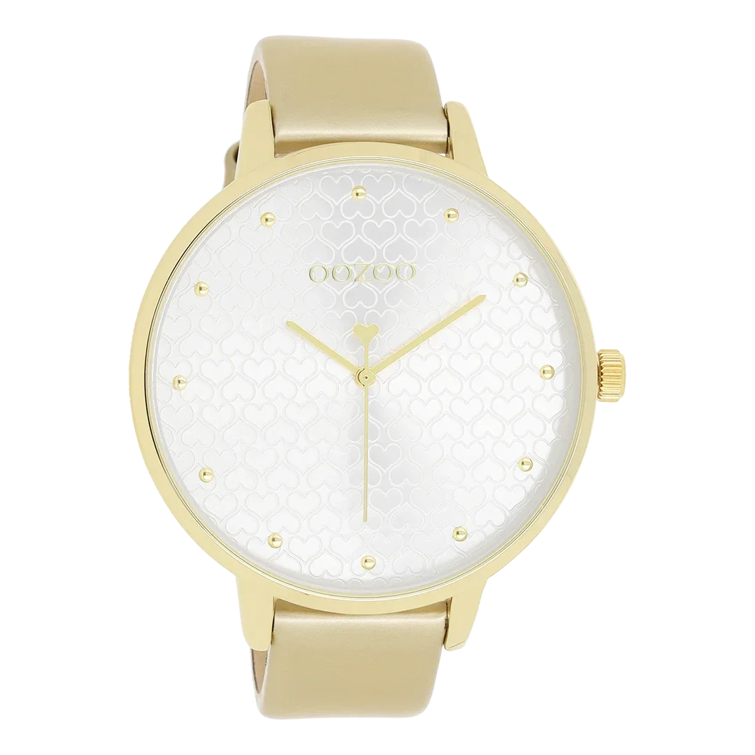 Oozoo Watch - Goudkleurige OOZOO horloge met leren band - C11035