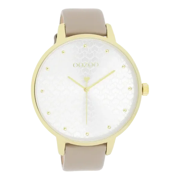 Oozoo Watch - Goudkleurige OOZOO horloge met taupe leren band - C11037