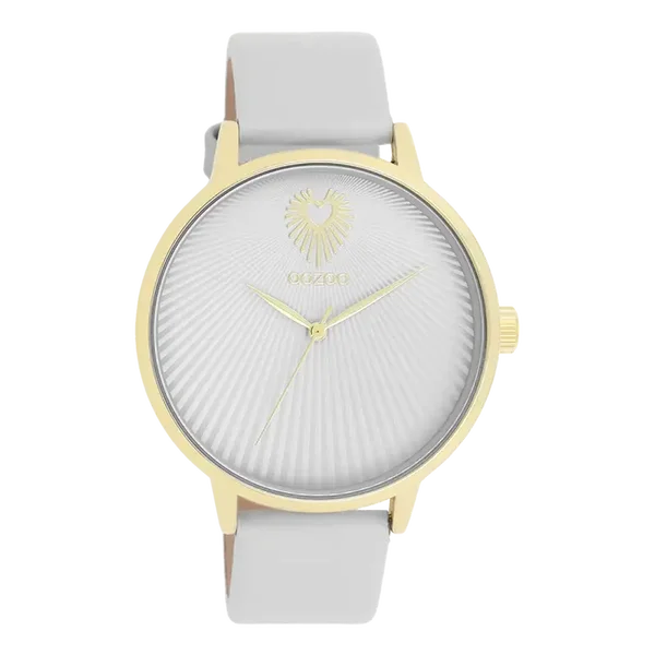 Oozoo Watch - Goudkleurige OOZOO horloge met licht grijze leren band - C11240