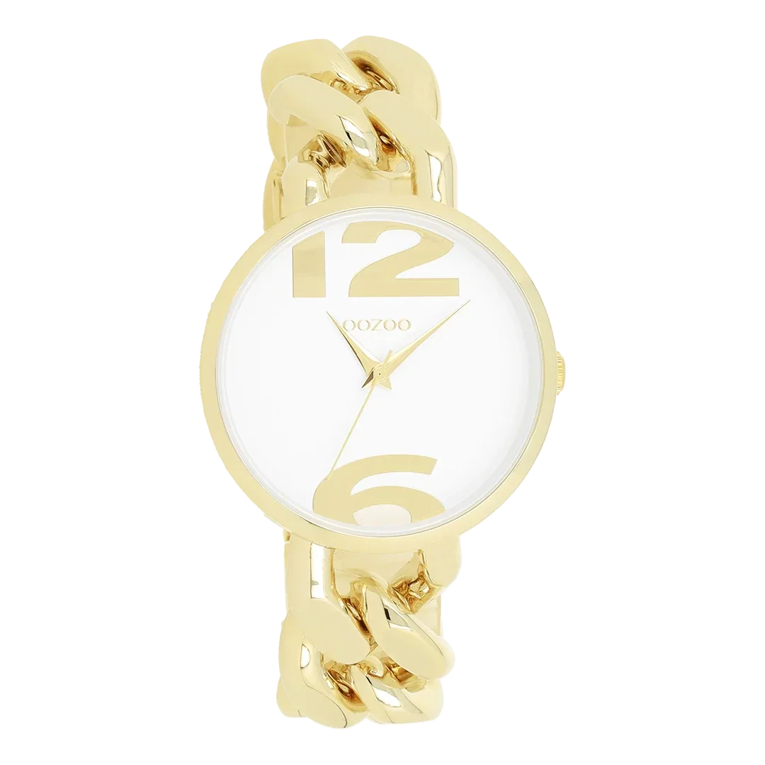 Oozoo Watch - Goudkleurige OOZOO horloge met grove schakelarmband - C11262