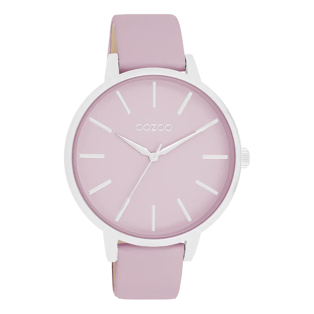 Oozoo Watch - Zilverkleurige OOZOO horloge met lila leren band - C11361