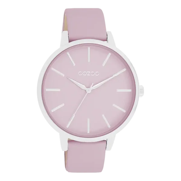 Oozoo Watch - Zilverkleurige OOZOO horloge met lila leren band - C11361