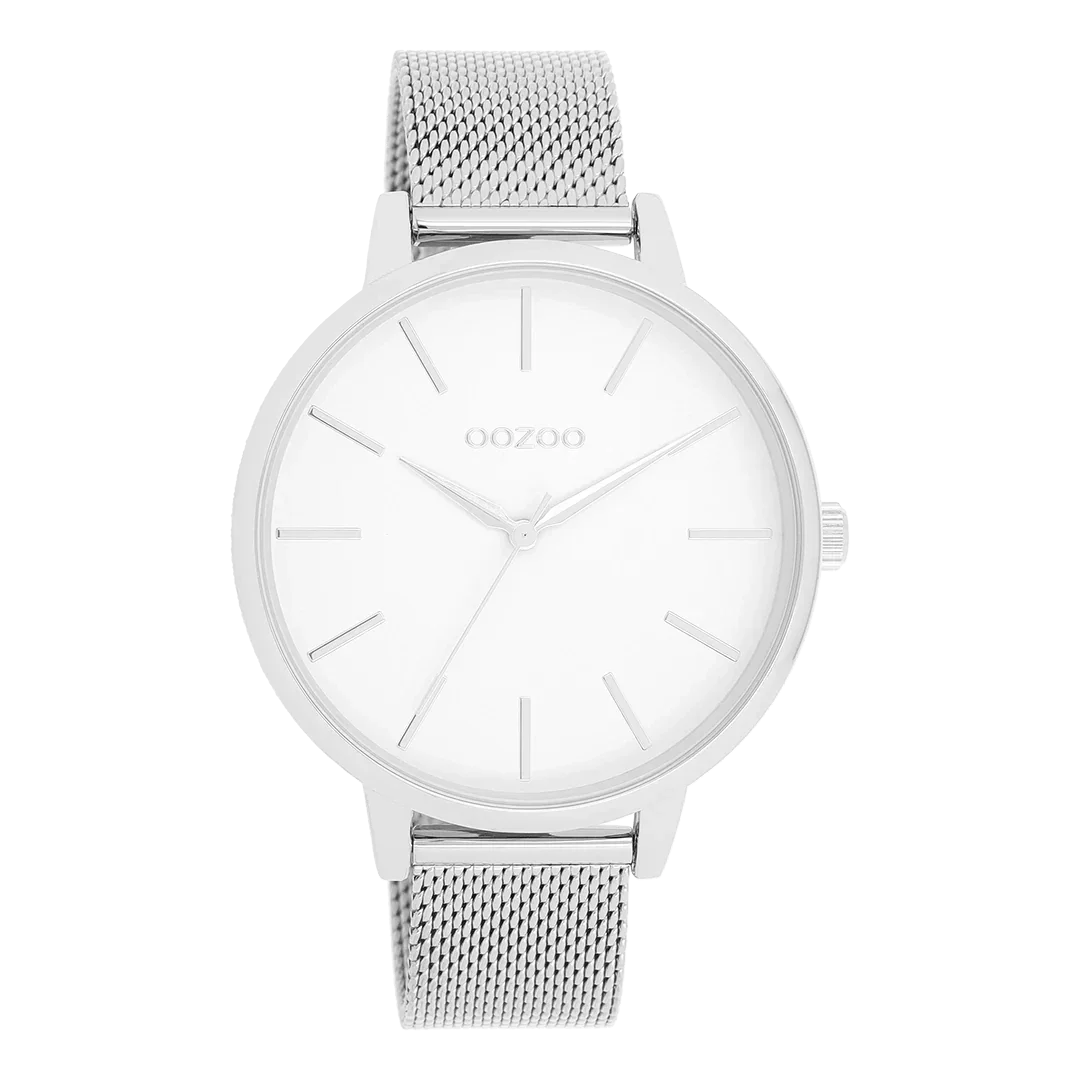 Oozoo Watch - Zilverkleurige OOZOO horloge met metalen mesh armband - C11362