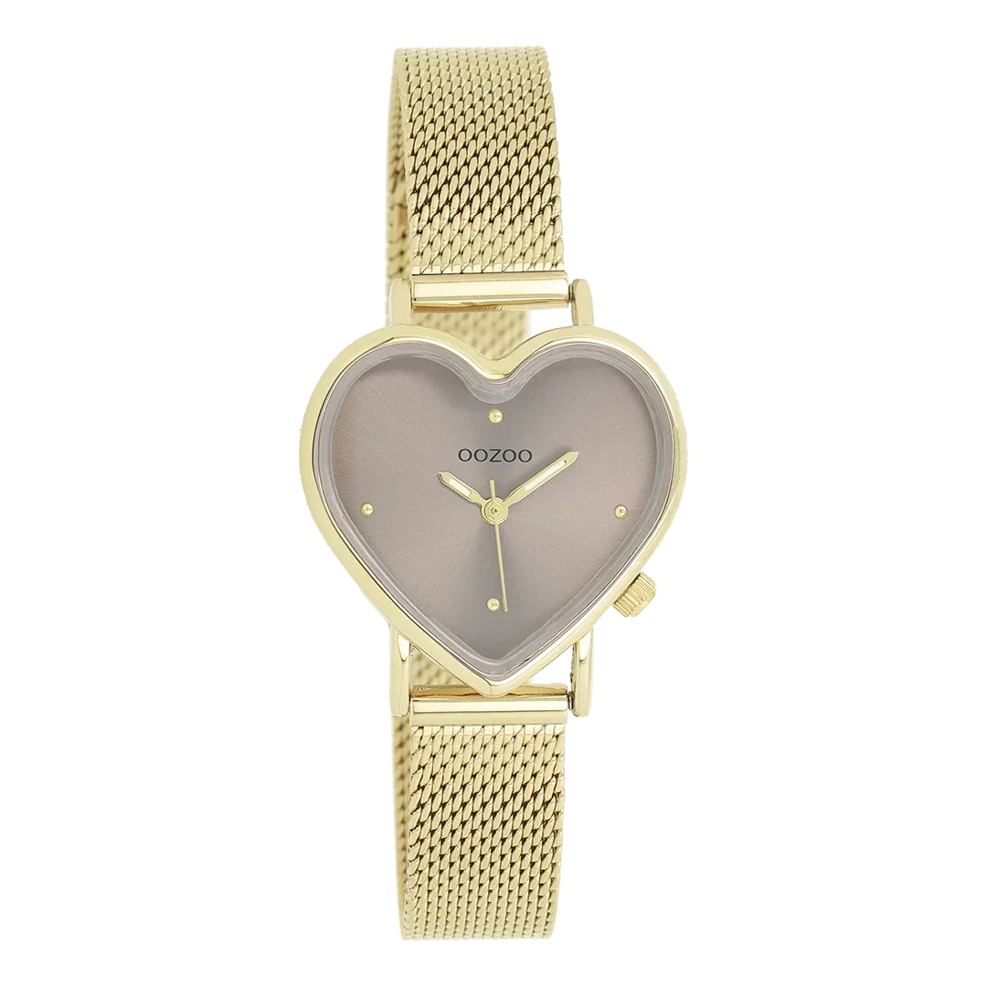 Oozoo Watch - Goudkleurige OOZOO horloge met metalen mesh armband - C11416